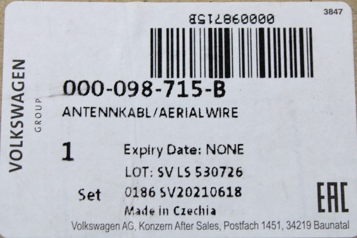 VW Audi Skoda SEAT aerial wire 000098715B