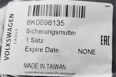 VW Touareg Audi A4 A5 A6 A7 A8 master cylinder attachment nut 8K0698135