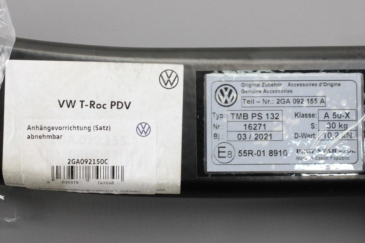 VW T-Roc 2021-Onward Detachable tow bar and electrical kit 2GA092150C