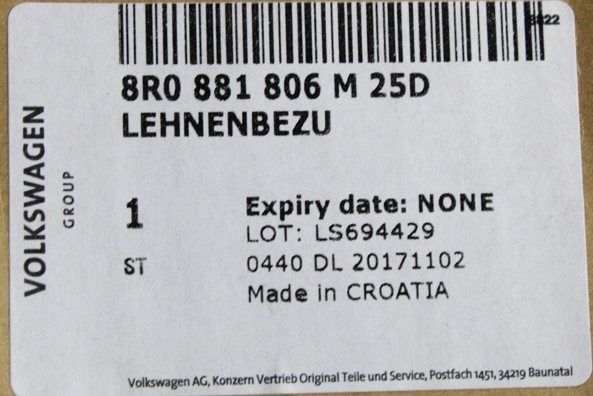 Audi Q5 09-17 seat back-rest leather cover (front right) 8R0881806M 25D