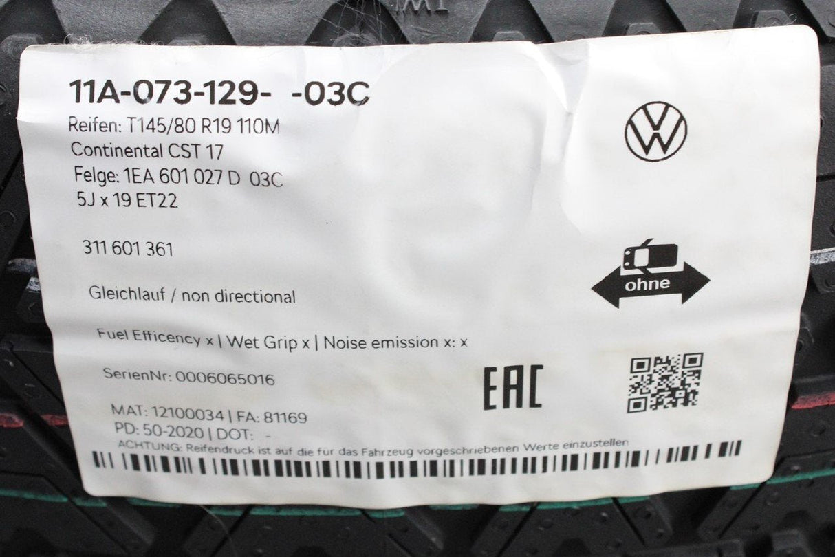 VW ID.4 ID.5 2021-On 19-inch spare wheel and tool kit set 11A073129 03C