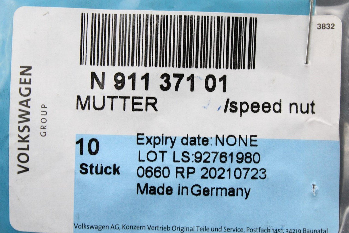 VW Audi Skoda SEAT speed nut (M5) N91137101
