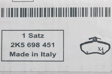 VW Caddy 2011-21 Rear brake pads for 272mm brake disc 2K5698451