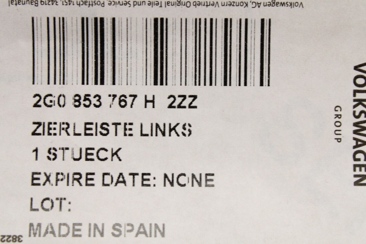 VW Polo AW 18-21 front grille chrome trim strip (left) 2G0853767H 2ZZ