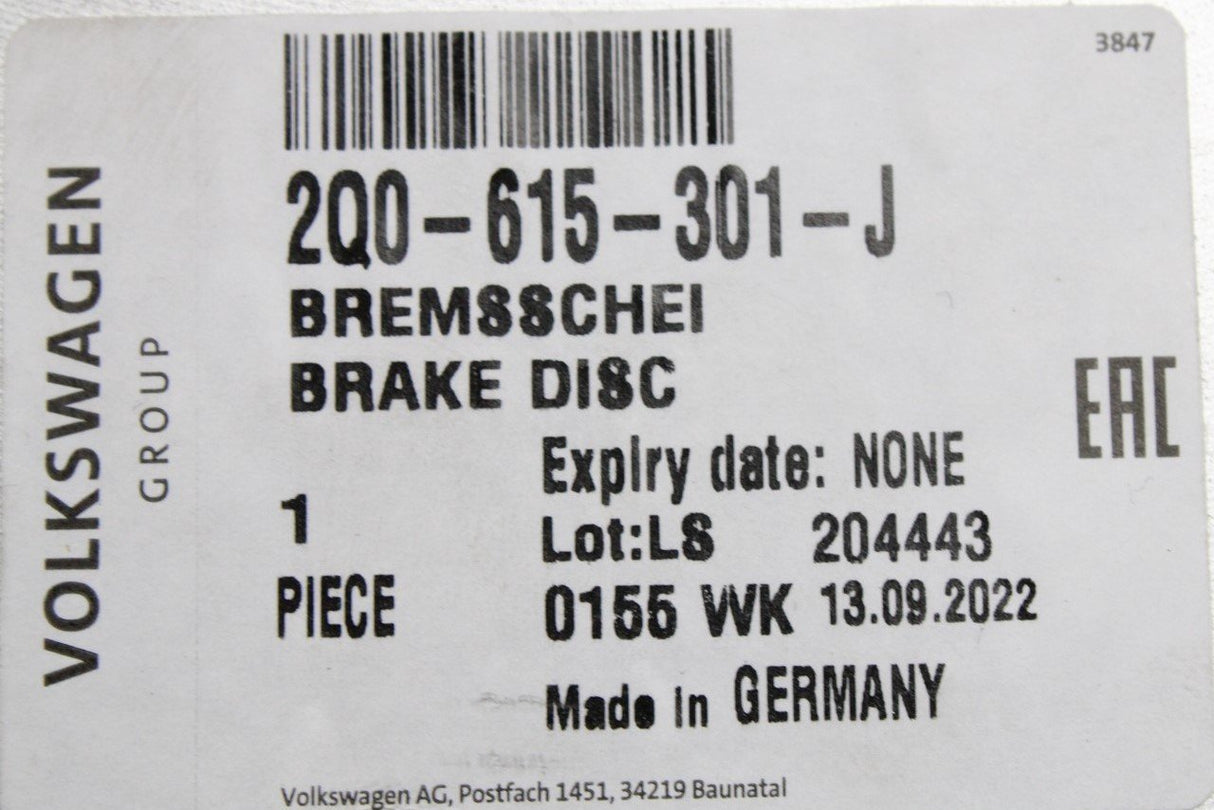 Audi A1 2019-on vented brake disc 312x25 x2 (front) 2Q0615301J