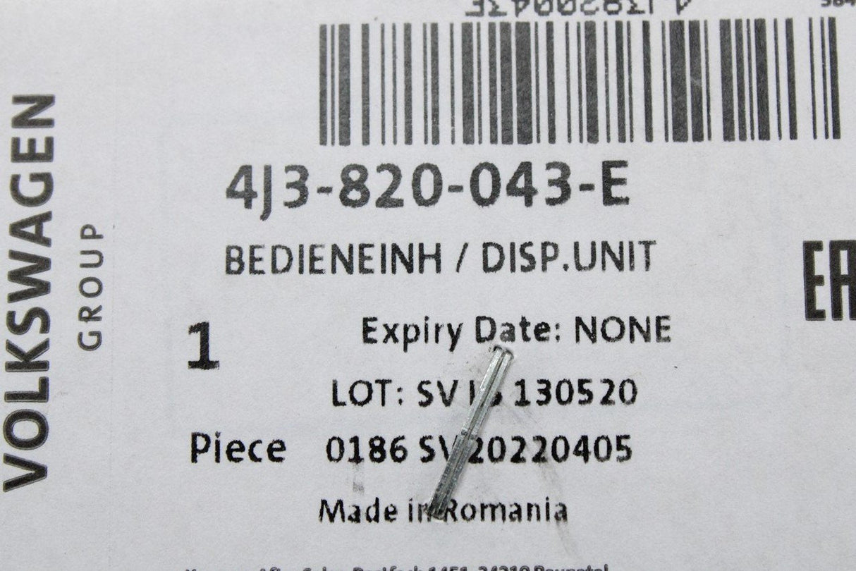 Audi e-Tron GT 2021-on RHD A/C control and display panel unit 4J3820043E