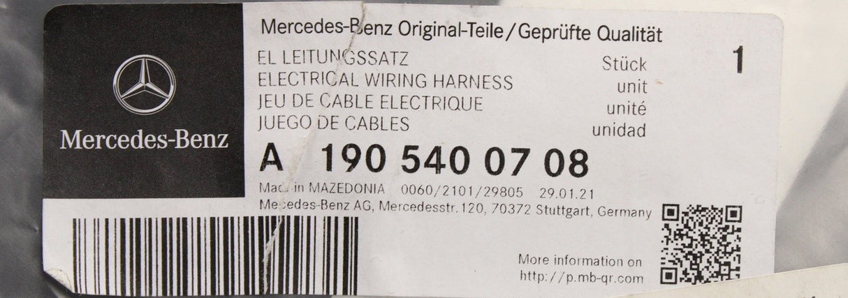 Mercedes-Benz AMG GT C190 reversing camera wiring harness A1905400708