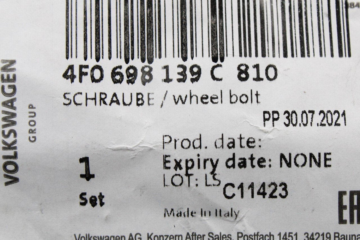 Audi A1 A3 A4 A5 A6 locking wheel nut with key code L 4F0698139C 810