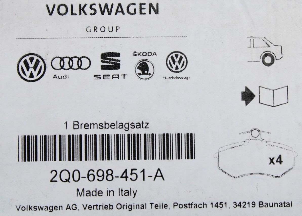 VW Polo GTI AW Audi A1 2018-On Rear brake pads (272x10mm) 2Q0698451A