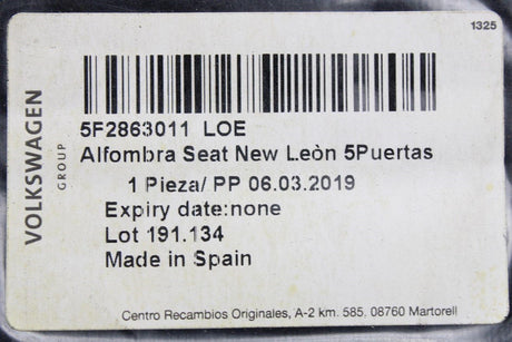 SEAT Leon 2013-20 carpet floor mats set front & rear (5DR) 5F2863011 LOE