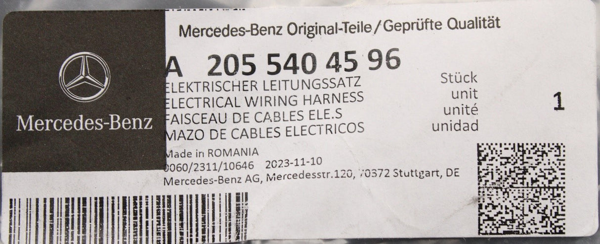 Mercedes-Benz C-Class W205 RHD electrical wiring (ground) A2055404596