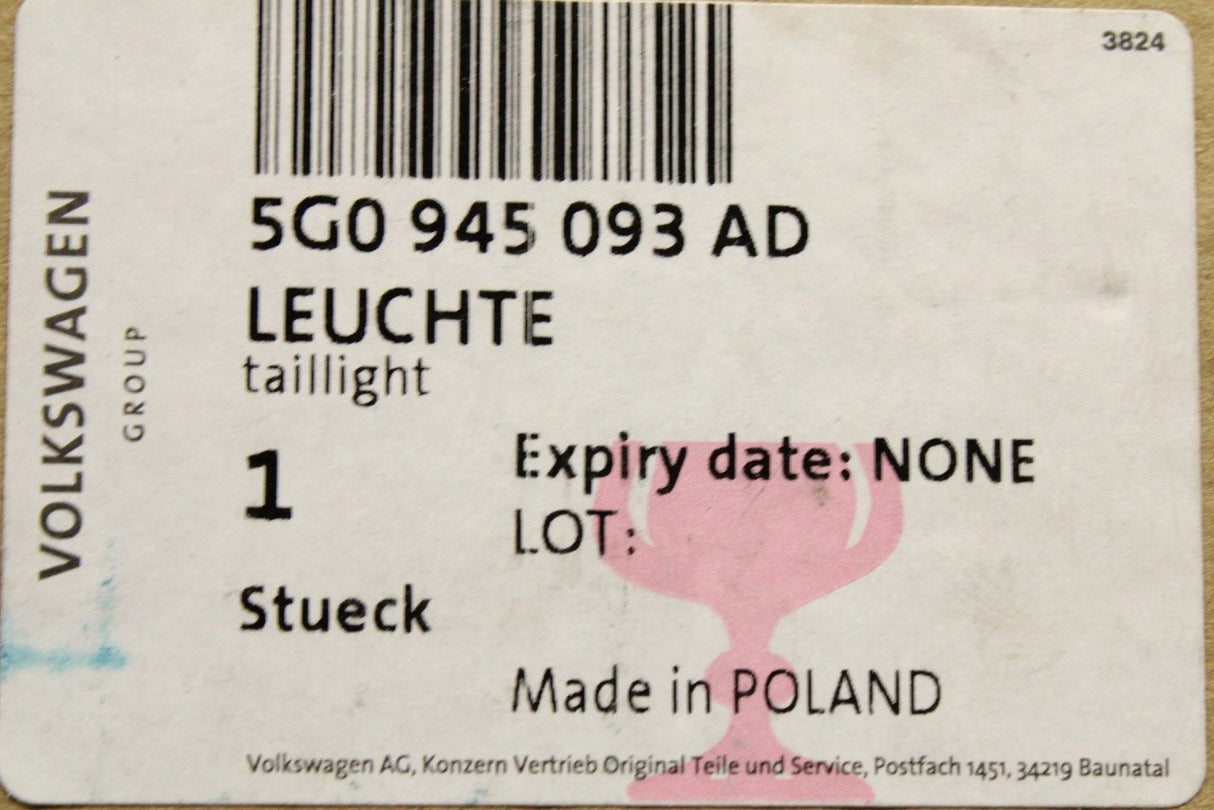 VW Golf MK7 2013-17 hatchback rear tail light (left inner) 5G0945093AD