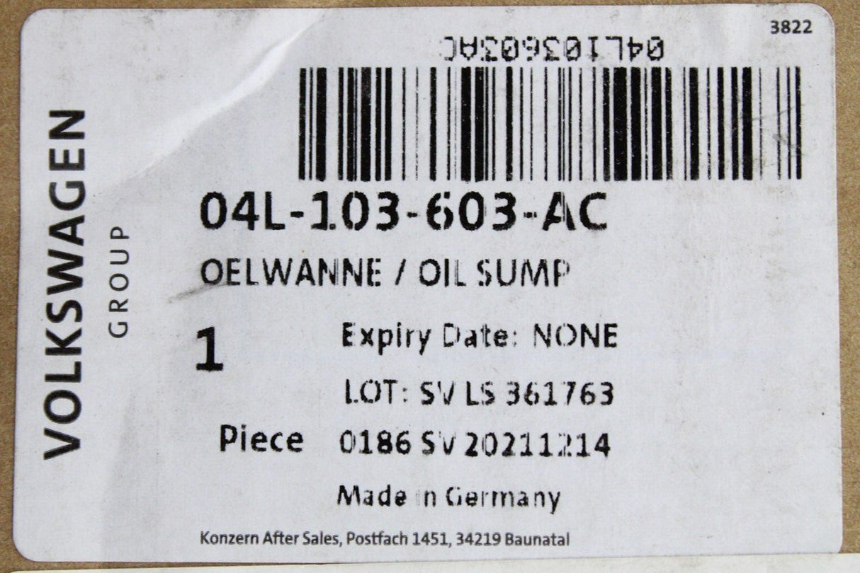 VW Crafter / Grand California 17-on 2.0 TDI engine oil sump 04L103603AC