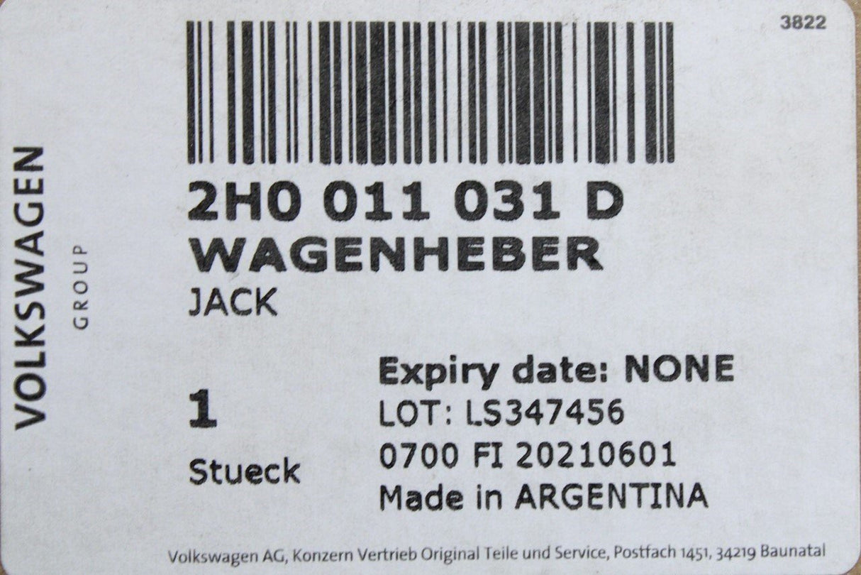 VW Amarok 2010- Factory bottle neck jack tool 2H0011031D