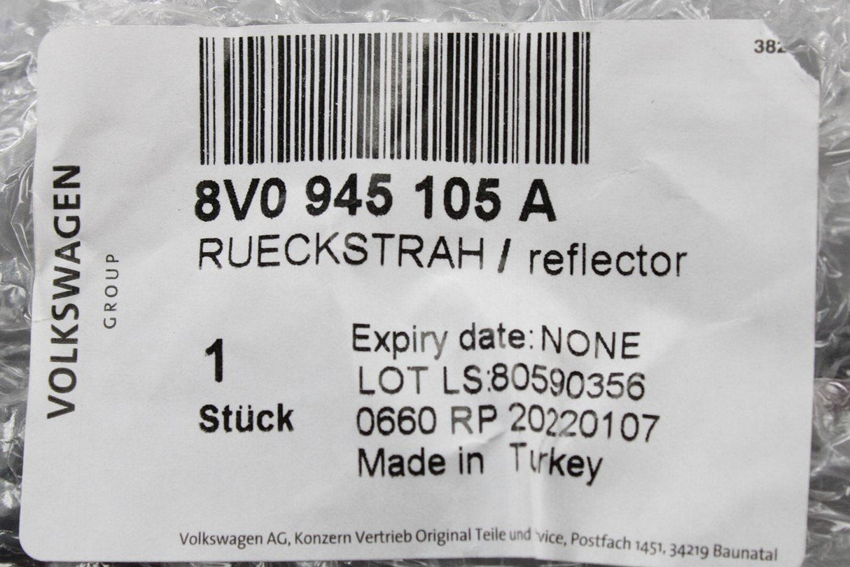 Audi A3 S3 RS3 2017-20 rear bumper reflector lens (left) 8V0945105A