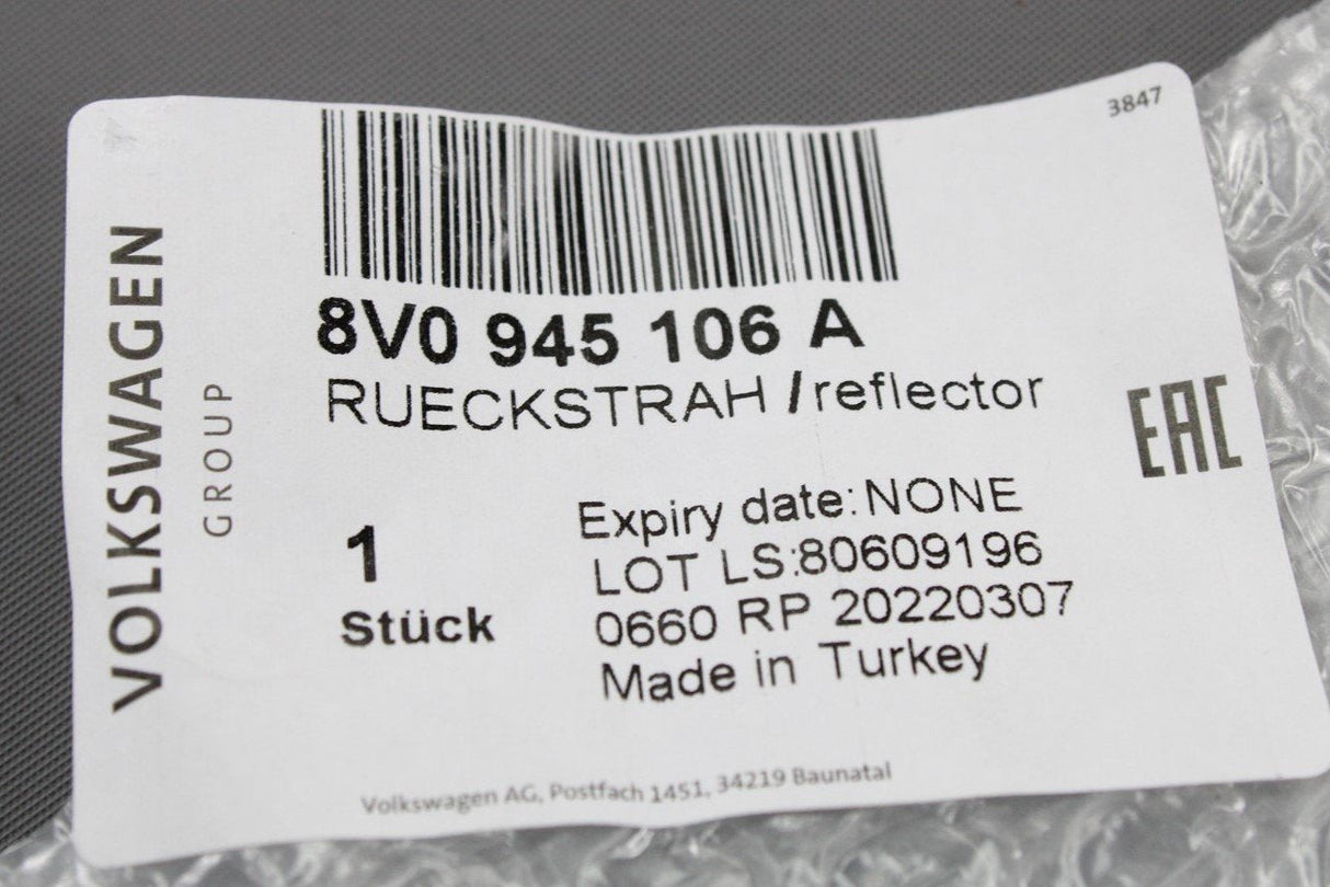 Audi A3 S3 RS3 2017-20 rear bumper reflector lens (right) 8V0945106A
