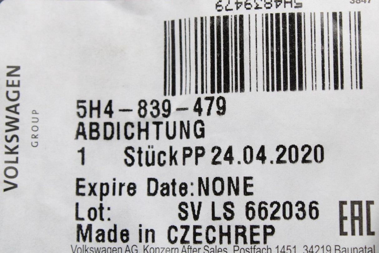 VW Golf MK8 2020-on window aperture seal (rear left, inner) 5H4839479