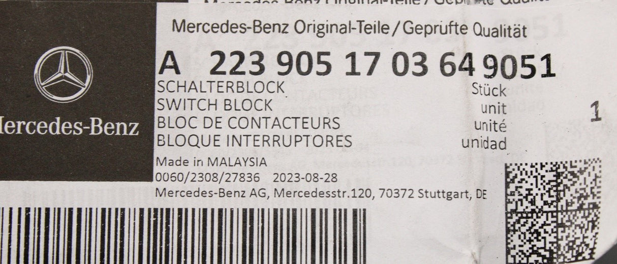 Mercedes-Benz W223 S-Class 2020-on boot release switch A2239051703649051