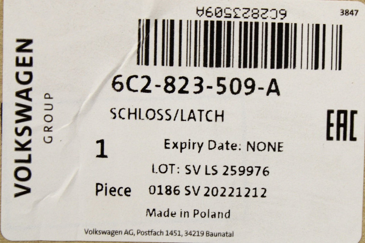 VW Polo 6C 2015-18 bonnet lock catch (RHD) 6C2823509A