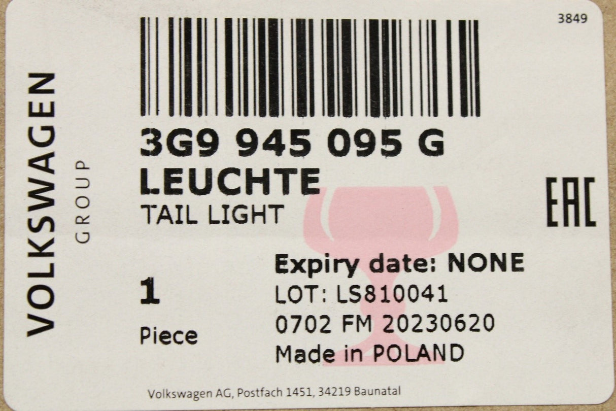 VW Passat Estate B8 2015-23 LED rear outer tail light (left) 3G9945095G