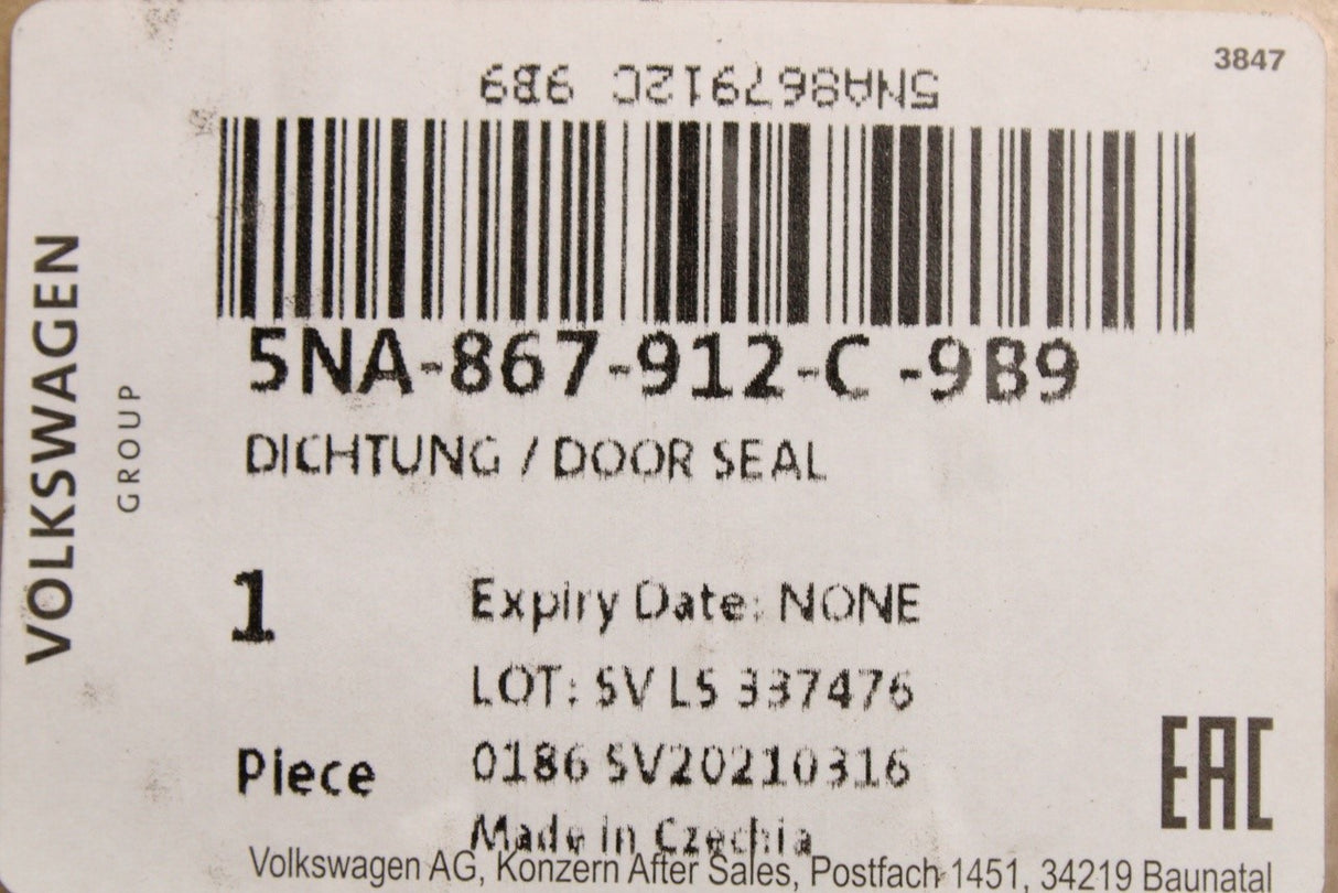 Genuine VW Tiguan SEAT Tarraco front inner door seal (right) 5NA867912C 9B9