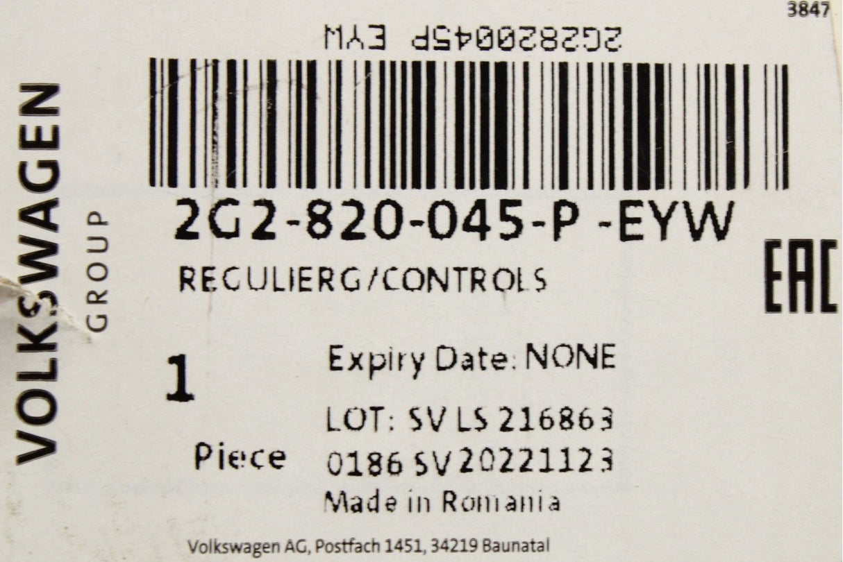 VW Polo AW 2018-on A/C heater control panels 2G2820045P EYW