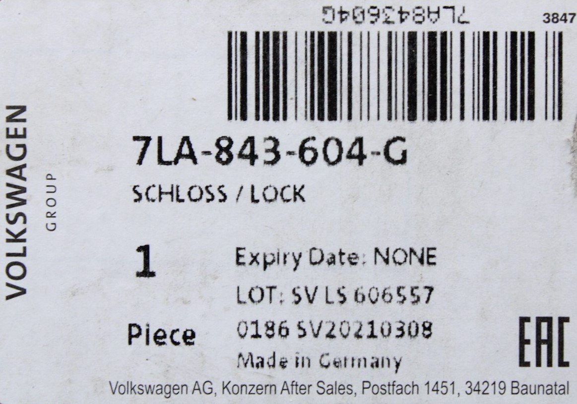 VW Transporter Cali T6.1 2020- Right sliding door latch lock 7LA843604G