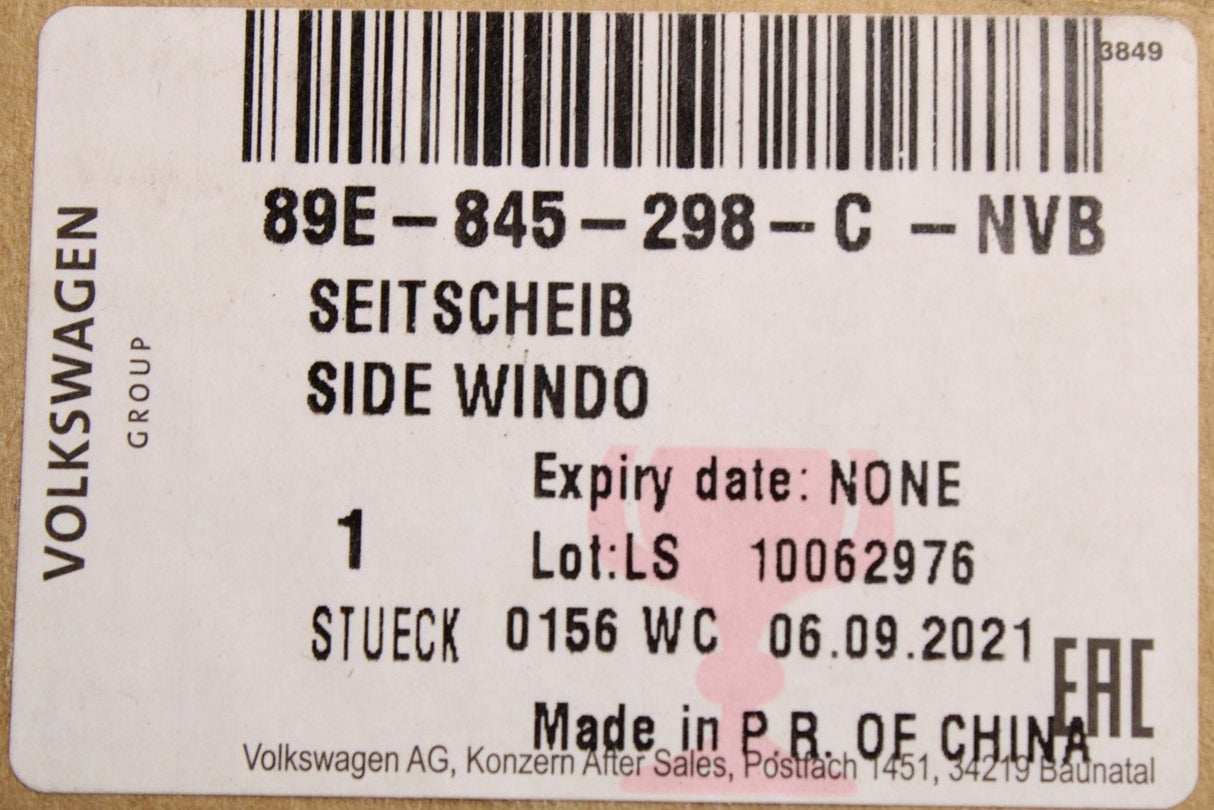 Audi Q4 e-tron 2022-on rear quarter window glass (right) 89E845298C NVB