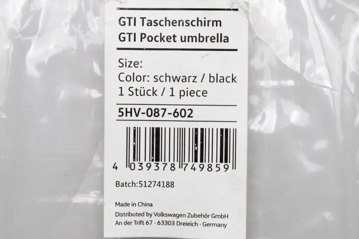 Volkswagen accessory GTI pocket umbrella (black / white) 5HV087602