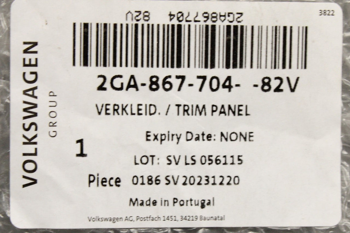 VW T-Roc 2018-on parcel shelf holding trim (right) 2GA867704 82V
