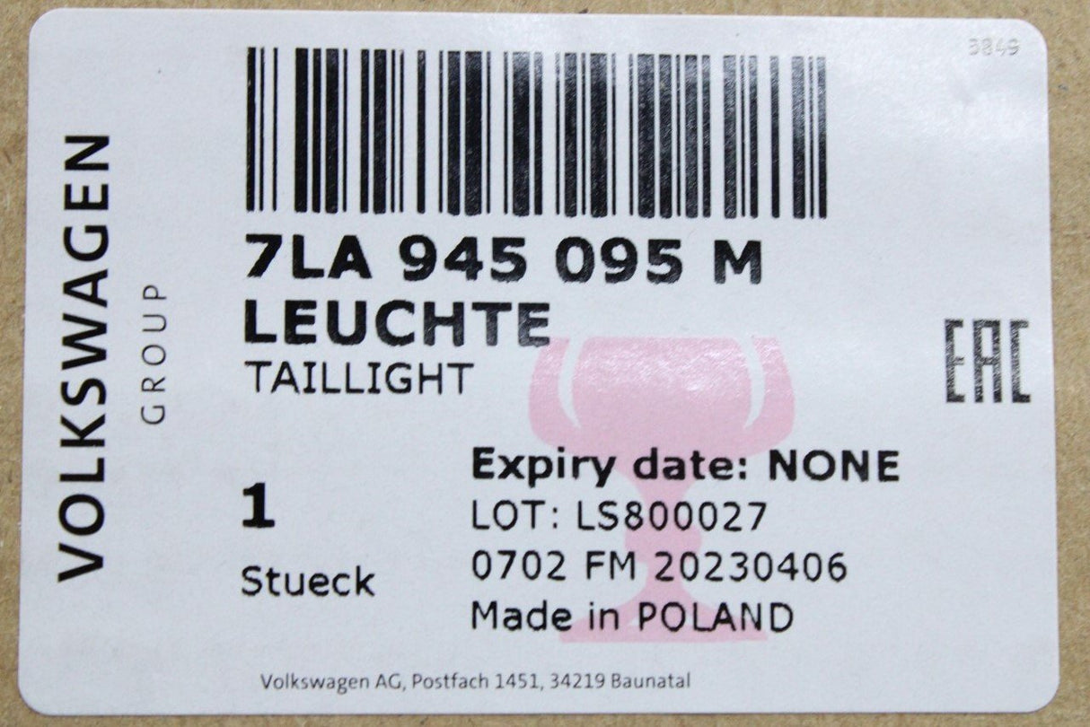VW Transporter T6.1 2020-on left rear light unit (wing door) 7LA945095M