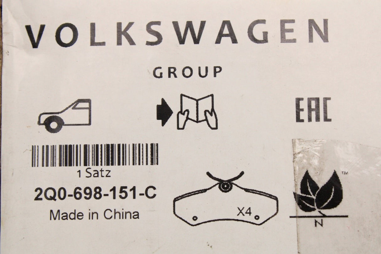 VW Polo AW T-Cross 2018-on brake pads (front) 2Q0698151C