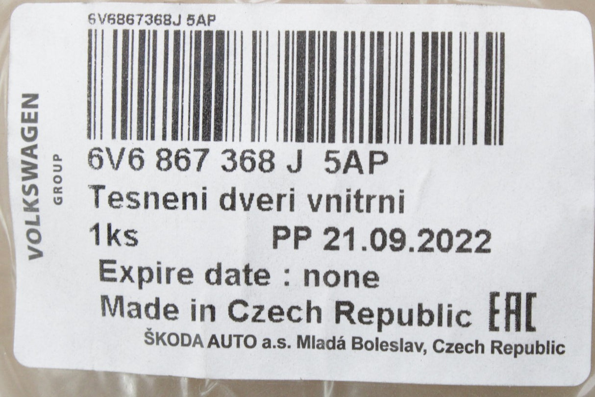 Skoda Fabia 2015-2023 rear inner door seal (right) 6V6867368J 5AP