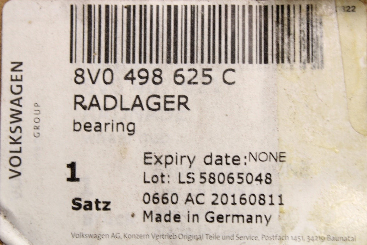 Audi RS3 8V Sportback 2016-2020 front wheel bearing (x1) 8V0498625C