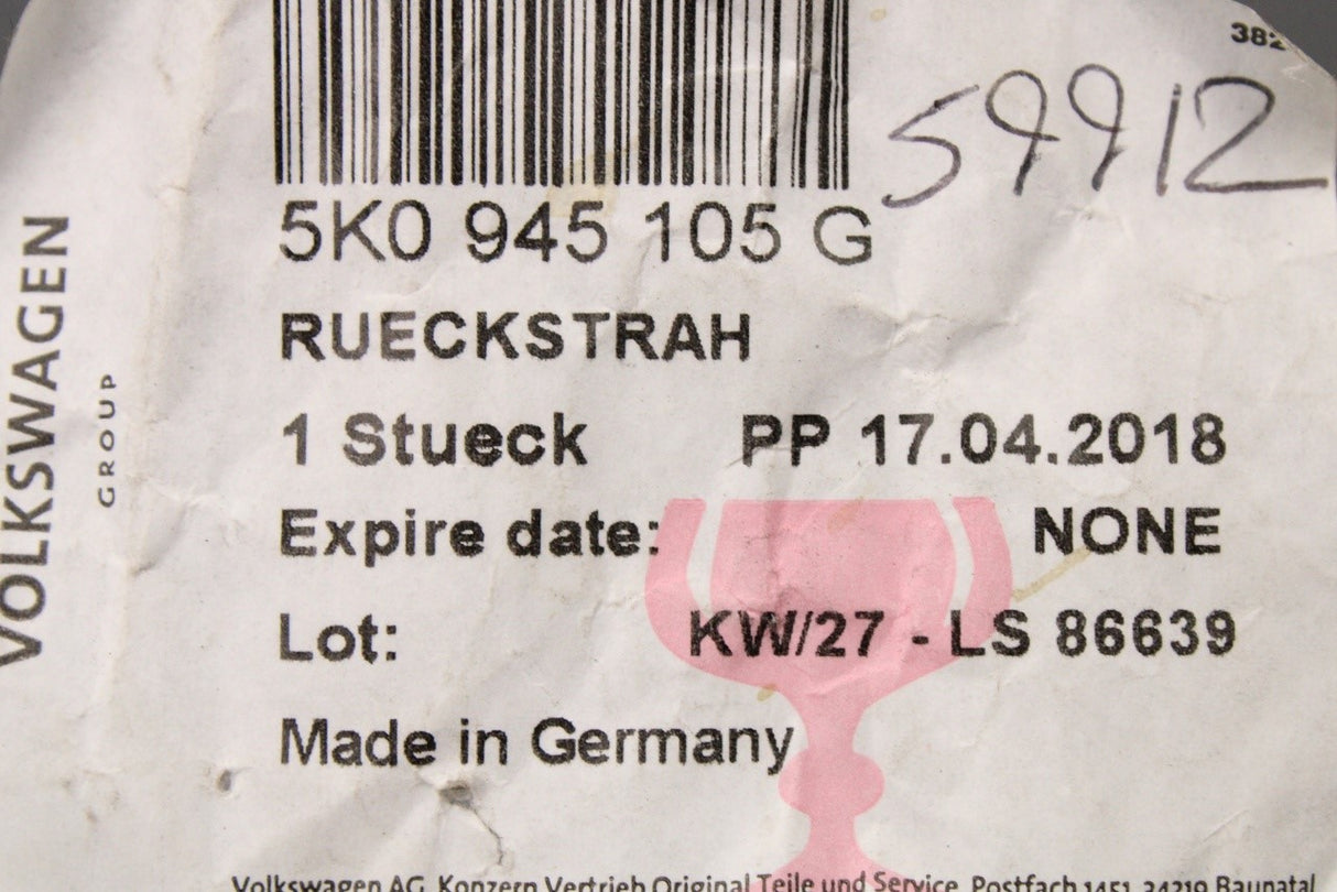 VW Golf MK6 2009-2013 rear bumper reflector (left) 5K0945105G