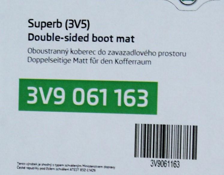 Skoda Superb Estate 2015-21 reversible boot load liner mat 3V9061163