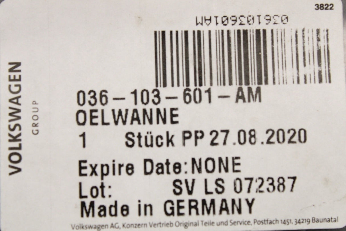 VW Golf Polo Skoda Fabia SEAT Ibiza 2004-15 1.4L oil sump 036103601AM