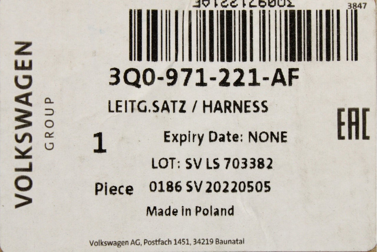 VW Passat B8 2018-2024 high voltage battery wiring harness 3Q0971221AF