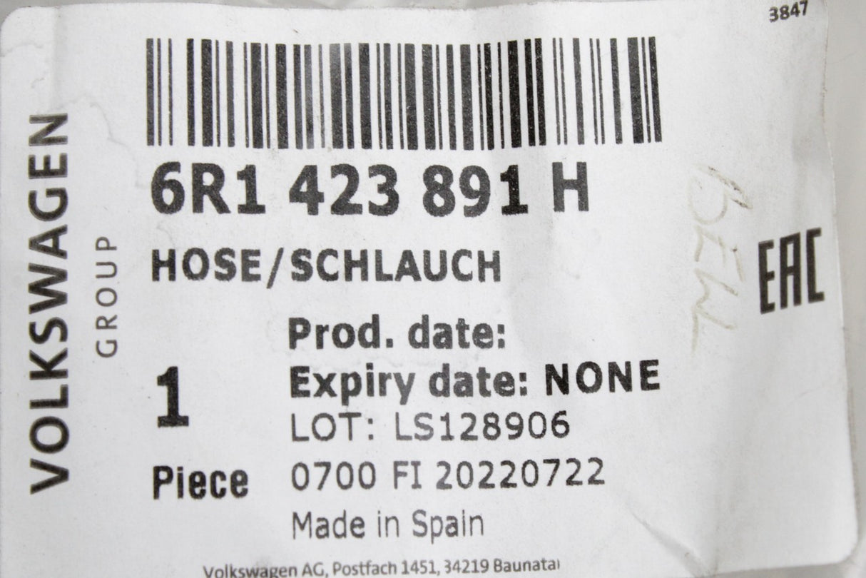 VW Polo 9N3 6R Audi Skoda SEAT LHD power steering return hose 6R1423891H