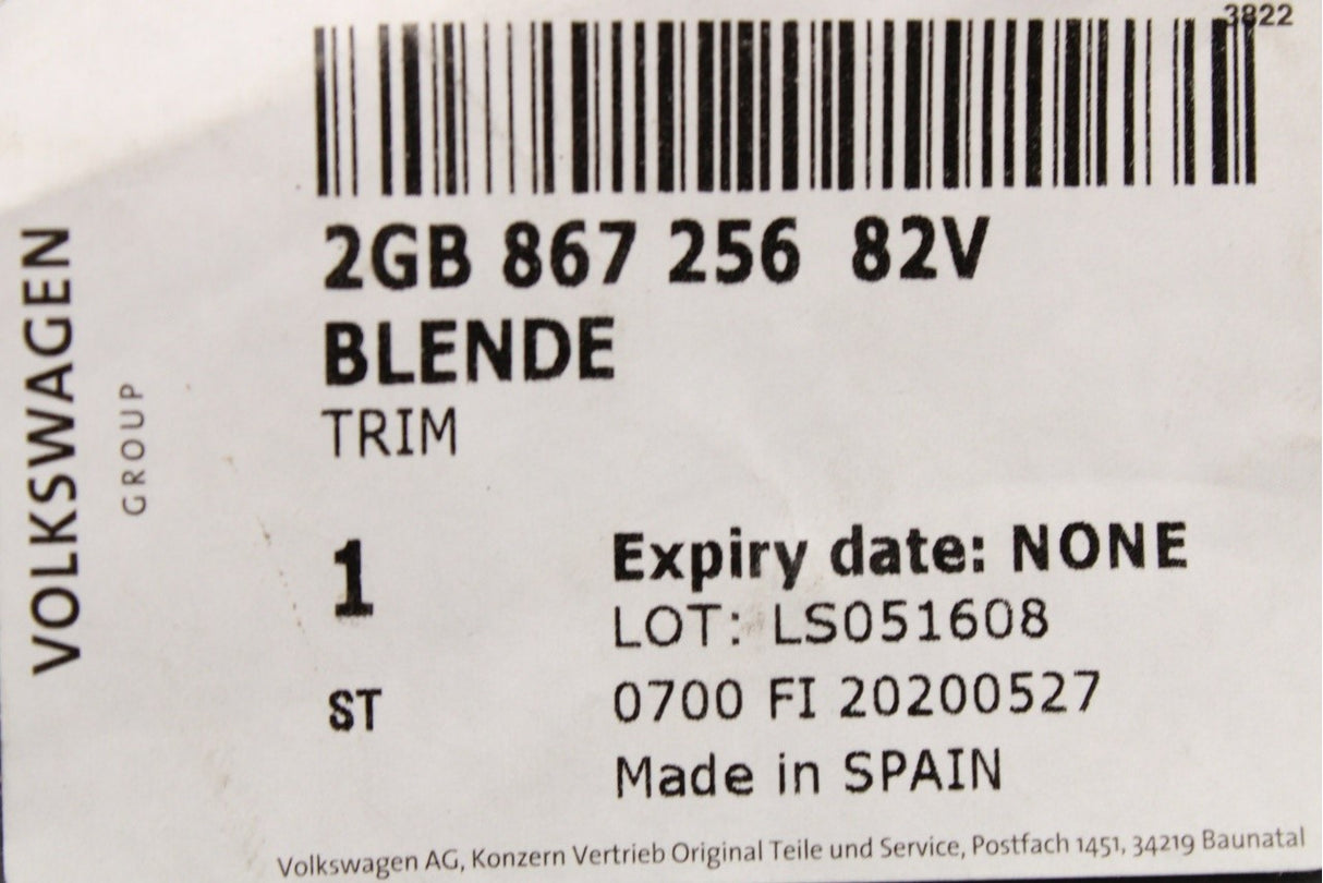 VW T-Roc 2018-on RHD window switch trim (front right) 2GB867256 82V