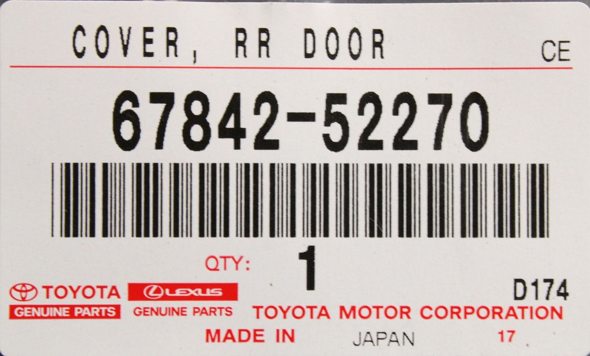 Lexus LBX 2023-on rear door service hole cover (left) 67842-52270