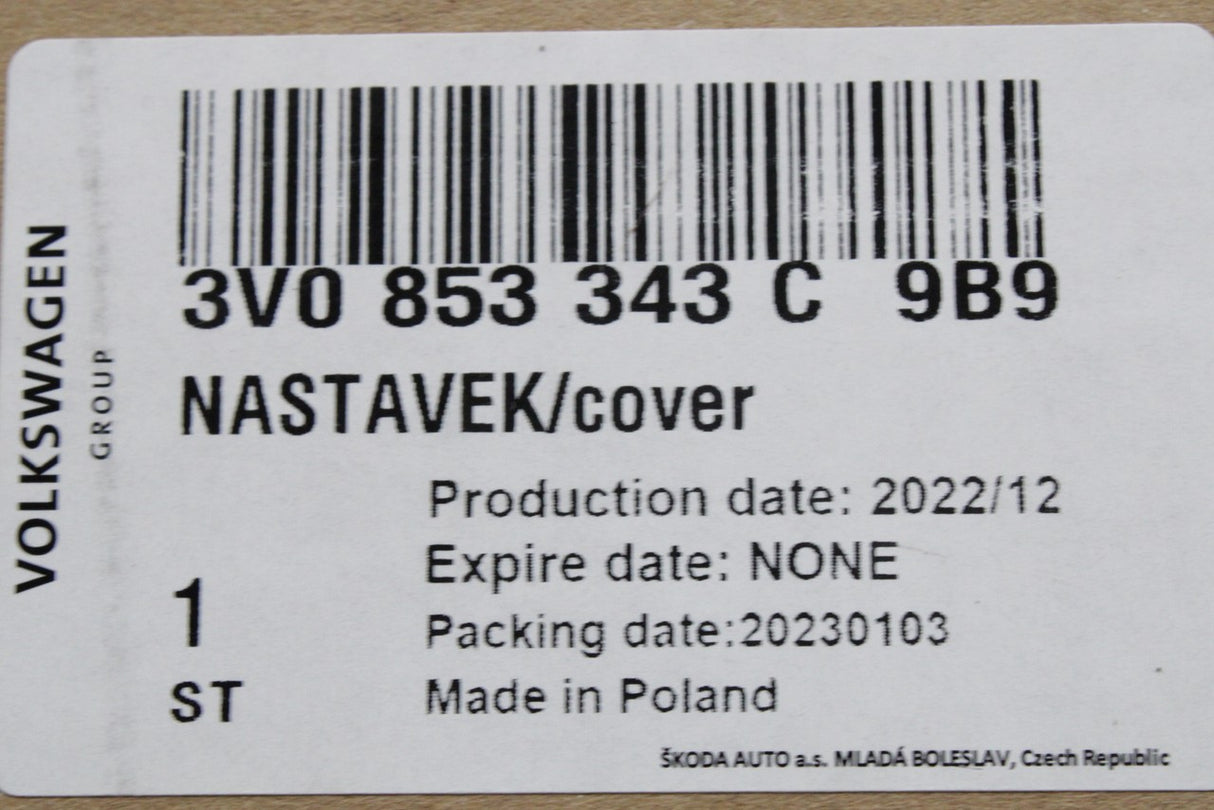 Skoda Superb 2015-2024 front radiator cover panel 3V0853343C 9B9