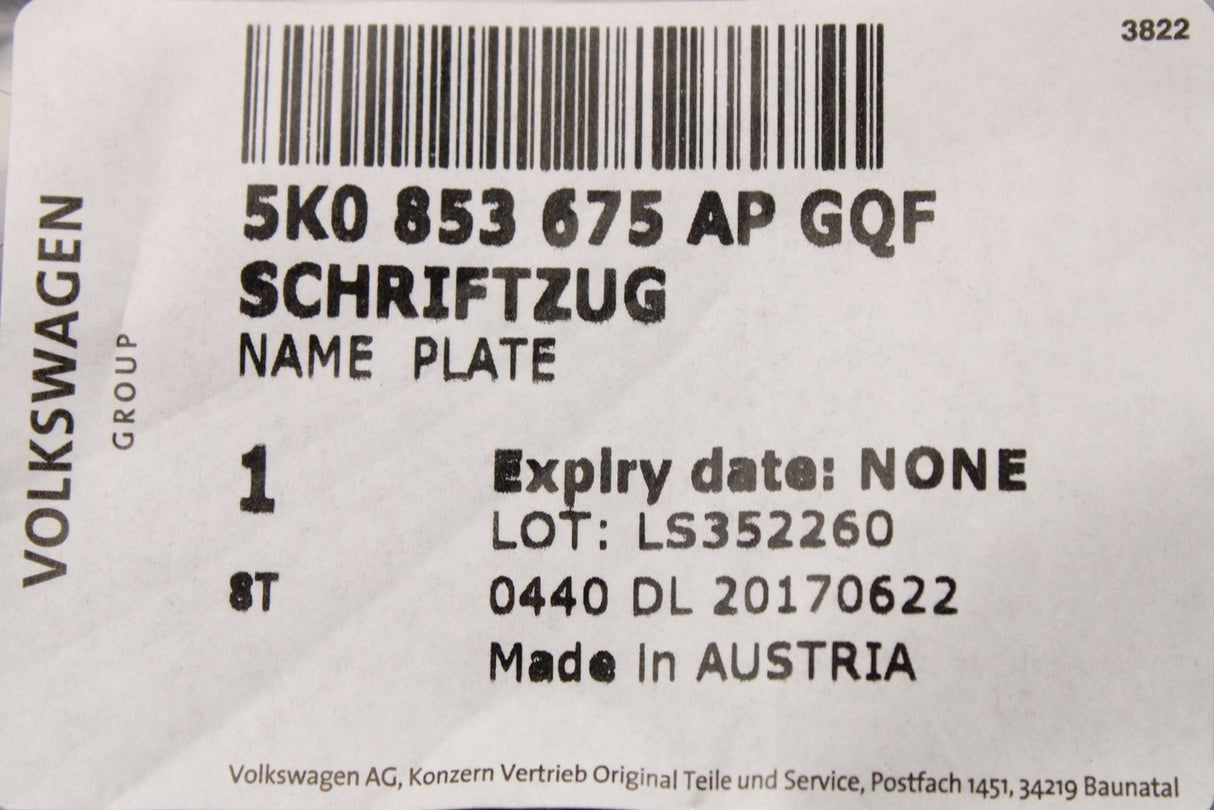 VW Golf MK6 Transporter T5.1 T6 Tiguan rear 'TDI' badge 5K0853675AP GQF