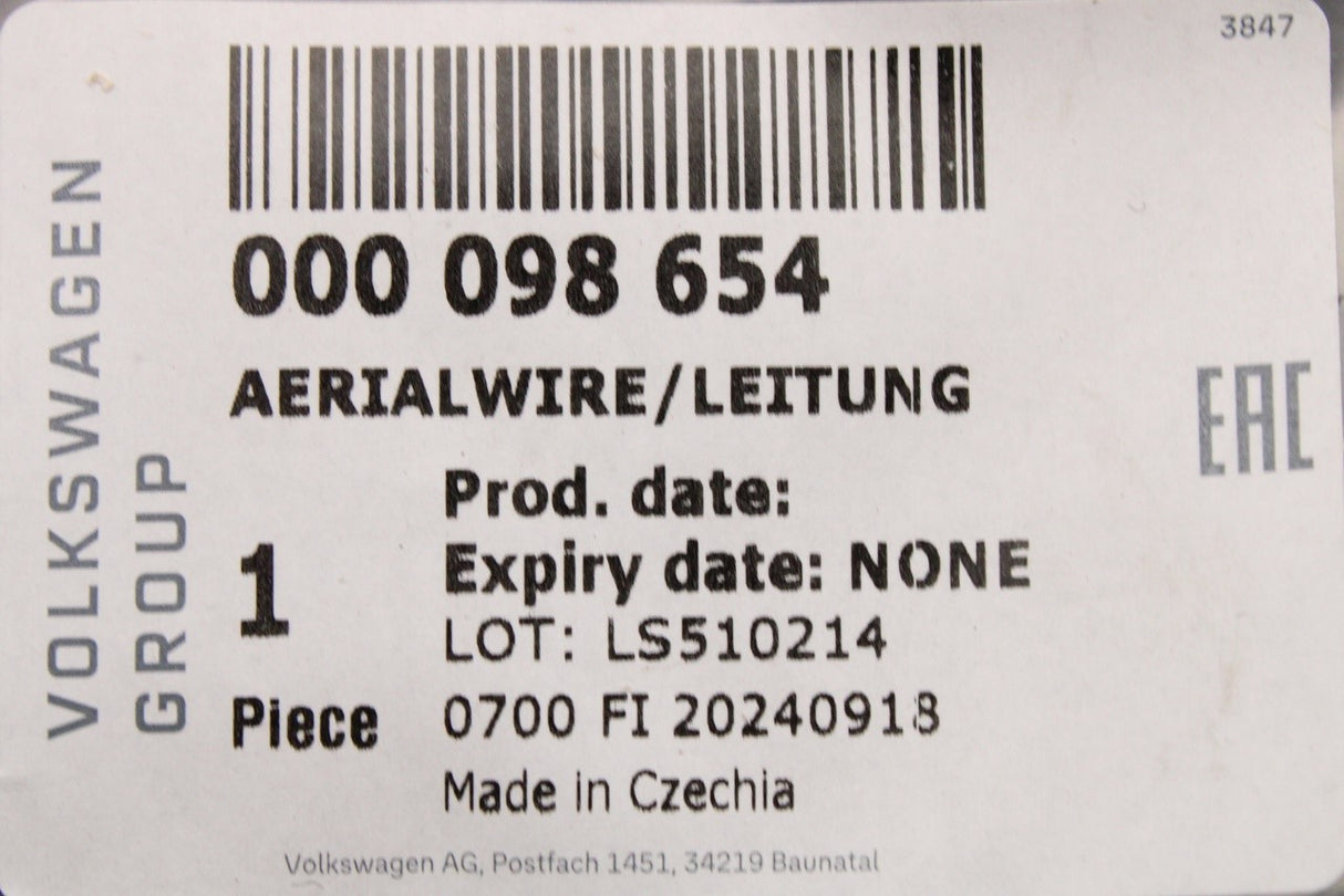 VW ID.Buzz Audi Q3 Skoda SEAT aerial connection wire (3000mm) 000098654