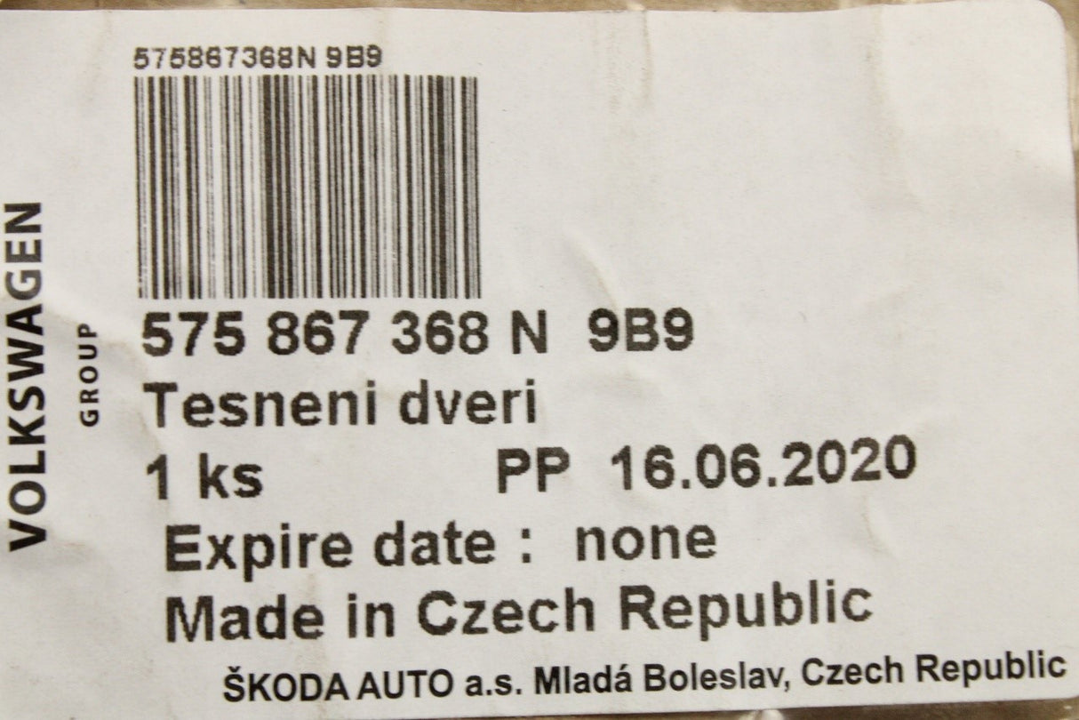 SEAT CUPRA Ateca 2016-on rear inner door seal (right) 575867368N 9B9