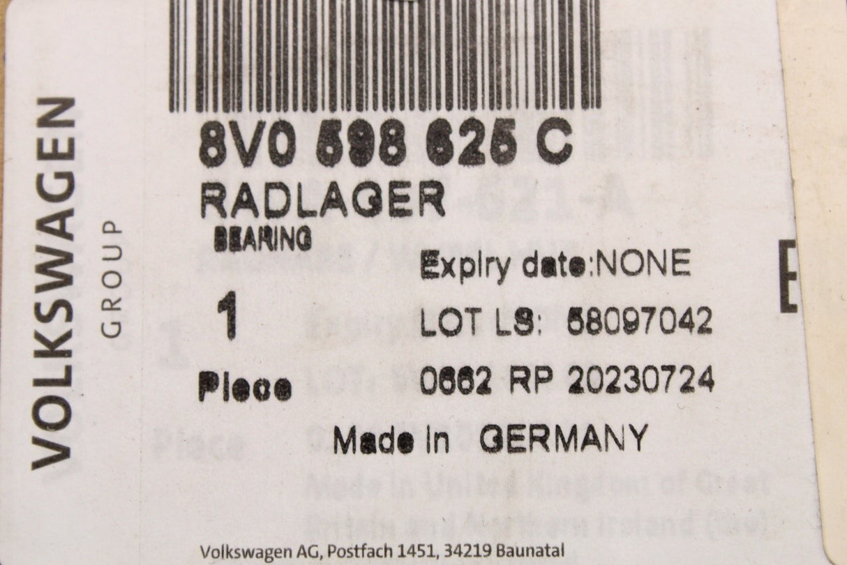VW Golf Audi A3 Skoda SEAT Leon Cupra wheel bearing (front) 8V0598625C
