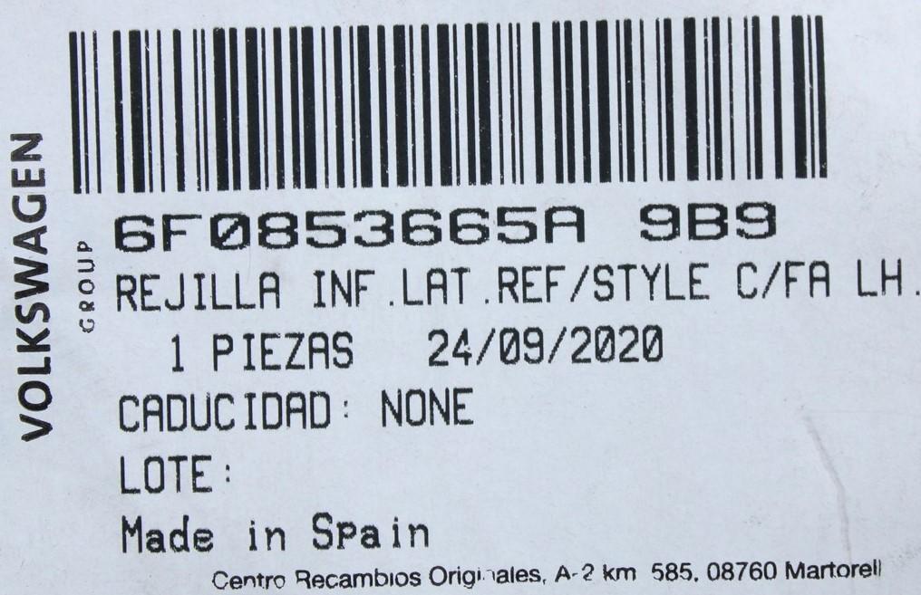 SEAT Ibiza 2018-on lower front bumper grille (left) 6F0853665A 9B9