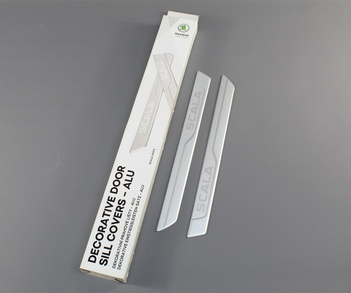 Skoda Scala Aluminium front door entry strips in silver 657071303
