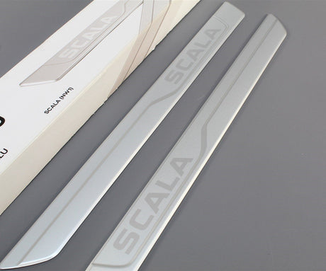 Skoda Scala Aluminium front door entry strips in silver 657071303