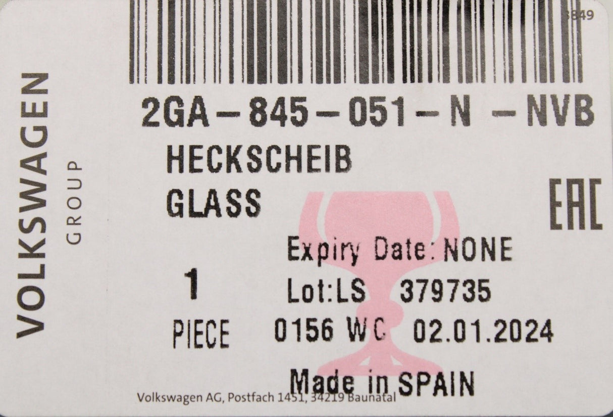 VW T-Roc 2018-on rear window glass 2GA845051N NVB